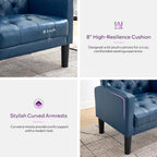 TYBOATLE Accent Chairs Set of 2 Comfy Living Room Chair Leather Tufted Mid Century Modern Accent Chair, Small Cozy Reading Arm Chair for Office, Bedroom (2, Blue)