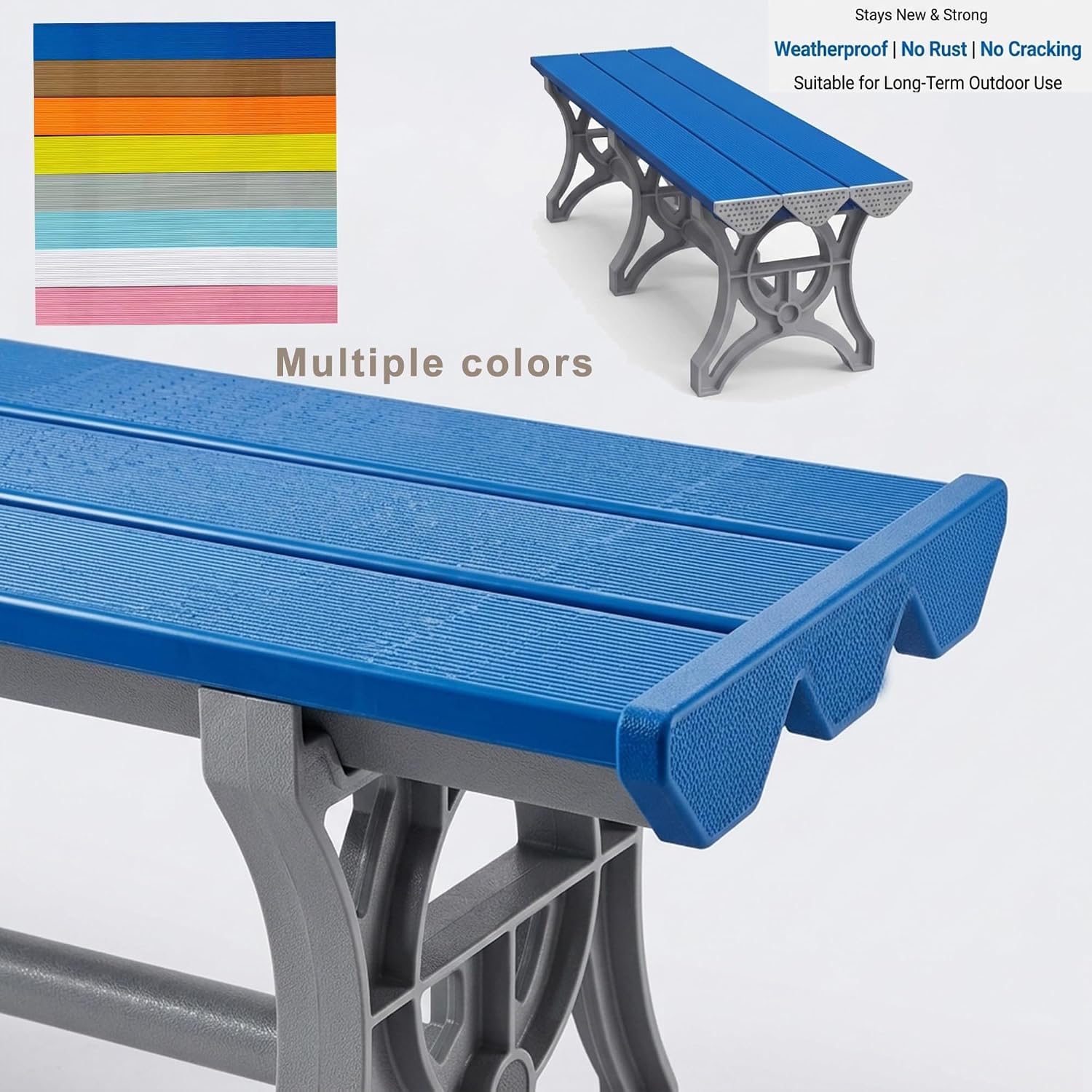 Plastic Shower Bench for Pool and Locker Room, ABS Utility Bench for Bathroom, Spa, Gym and Indoor Outdoor Seating Areas(Blue,L86IN)