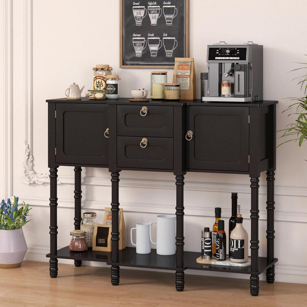 Black Entryway Table with Storge, Mid-Century Modern Console Table with 2 Drawers, Retro Narrow Long Behind Couch Sofa Table for Living Room, Foyer, Hallway