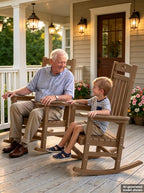 YEFU Outdoor Rocking Chairs Set of 2, Rocking Chairs Outdoor Weather Resistant, Porch Rocker Oversized, Patio Rocker Poly, for Lawn Garden, Heavy-Duty 350lbs(Teak)