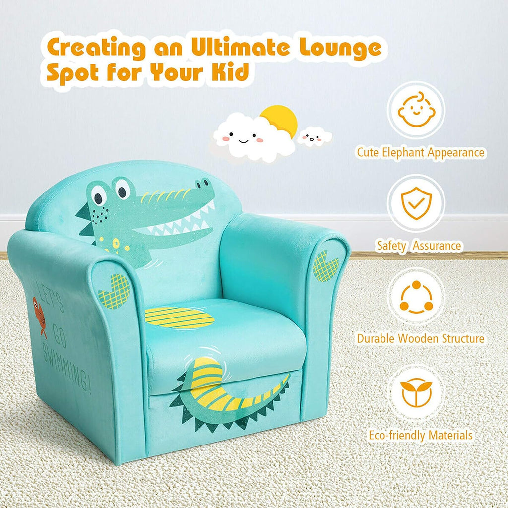 DORTALA Kids Sofa, Crocodile Pattern Kids Armchair w/Wooden Frame & Non-Slip Feet Nails, Sturdy Lightweight Toddler Furniture for Boys & Girls, Armrest Couch for Baby Room, Living Room, Preschool