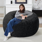 Homguava 3 FT Bean Bag Chair,3' Big Bean Bag,Large Bean Bag Chairs for Adults with Memory Foam Filled,Comfy Beanbag Chairs Soft Bean Bag Sofa with Dutch Corded Plush Cover-Jet Black
