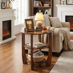 Round Side Table, 3-Tier End Table with Storage, 19.7 inch Rustic Brown Accent Table,Nightstand for Bedroom Living Room, Vintage Design for Couch, Sofa, Recliner, Small Space