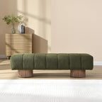 Merax 64" Upholstered Boucle Dining Bench Entryway End of Bed Ottoman Bench for Living Room Bedroom Dining Room, Wood Leg, Bear 300 LBS, No-Assembly (Green)