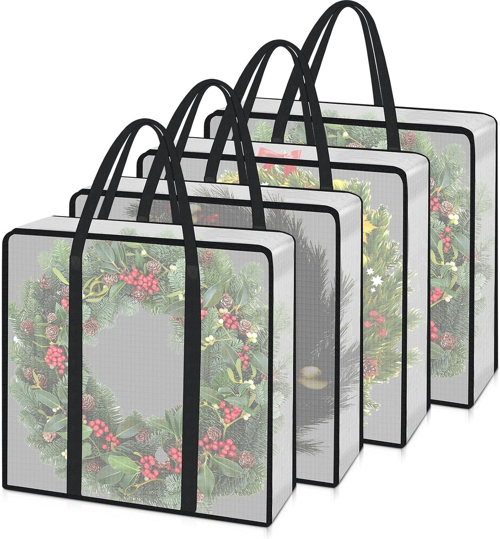 Lukeline 4 Pack Wreath Storage Bag,Clear Christmas Garland Container,Moving Bag with Handles and Zipper,Christmas Wreath Storage Carrying Bag