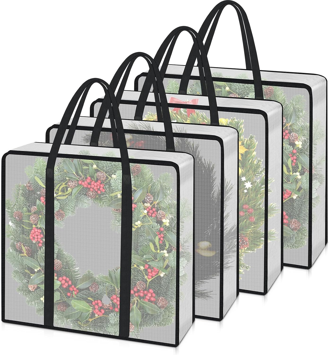 Lukeline 4 Pack Wreath Storage Bag,Clear Christmas Garland Container,Moving Bag with Handles and Zipper,Christmas Wreath Storage Carrying Bag