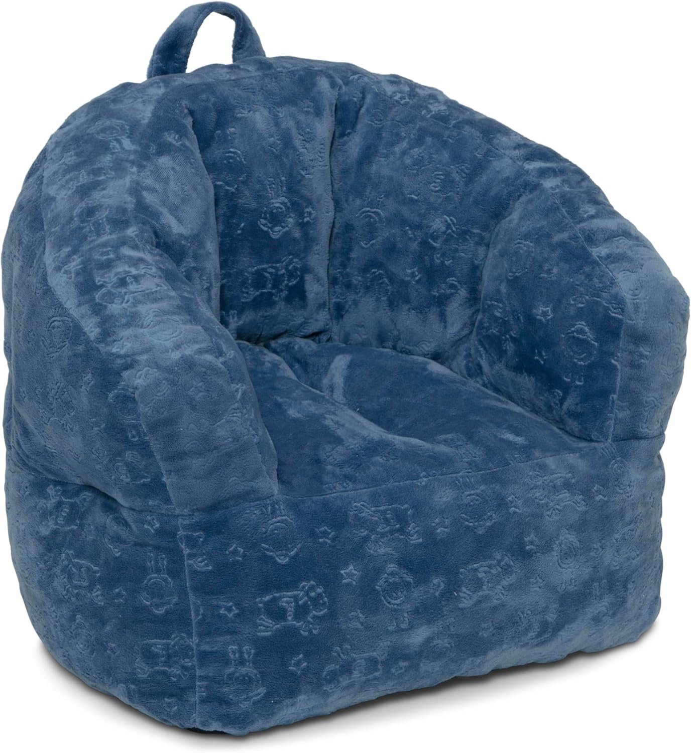 Delta Children - Serta Kids Plush Barrel Toddler Chair, Soft Foam Chair Bean Bag Chair Alternative for Boys and Girls, Cozy Seat for Reading, Watching Cartoons, Playroom Nursery Bedroom, Denim Blue
