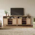 SICOTAS 51" Coffee Bar Cabinet Bar Cart with Storage, Wine Bar Cabinets Boho Home Bar Table, Rattan Sideboard Buffet with 2 Doors, Coffee Station with Wine Racks for Living Dining Room Entryway