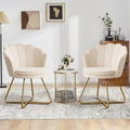 Furnimart Accent Chairs Set of 2 for Living Room, Shell Vanity Chair with Back, Criss Cross Chair with Gold Legs, Side Chair for Bedroom, Makeup Room, Desk Chair no Wheels, Velvet Khaki 2PCS