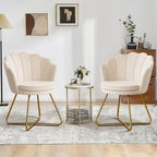 Furnimart Accent Chairs Set of 2 for Living Room, Shell Vanity Chair with Back, Criss Cross Chair with Gold Legs, Side Chair for Bedroom, Makeup Room, Desk Chair no Wheels, Velvet Khaki 2PCS