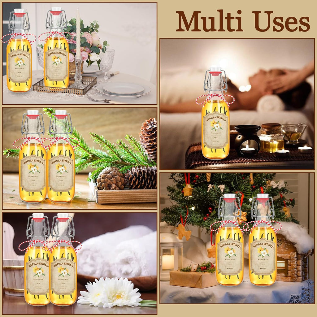 10 Pack Swing Top Glass Vanilla Extract Bottles 8 oz with Lids, Vanilla Extract Labels and Funnel, Glass Boston Bottles for Syrup Gift, Flip Top Jars