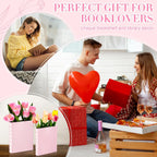 Vesici 2 Pcs Ceramic Book Shape Vase for Flowers Gifts for Christmas Cute Bookshelf Decor Vase for Book Lovers Gifts Unique Vases Home Decor for Bookshelf Dining Table Office Home(Pink)