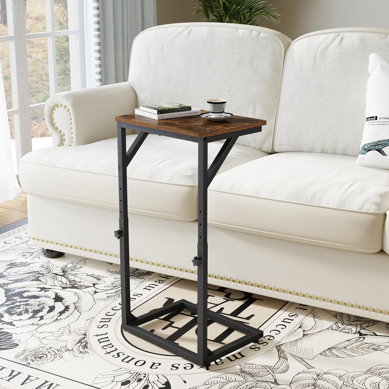 5-Level Adjustable C-Shaped End Table, Small Side Table for Couch, Sofa TV Tray Table for Living Room, Bedroom, Bedside ET-ZA-BRW1