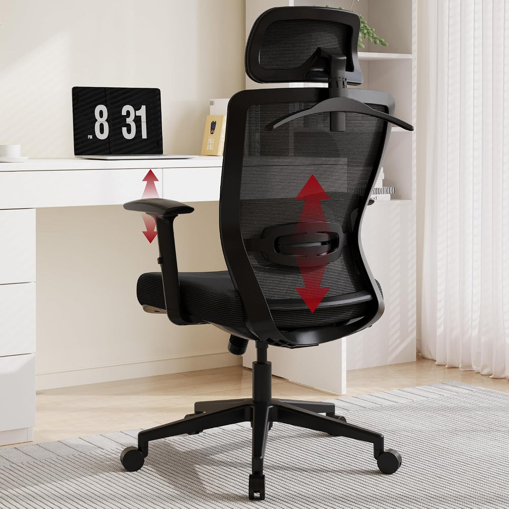 SANODESK OS3 Mesh Big and Tall Computer Chair Home Office Standing Desk Chairs Swivel Ergonomic High Back Office Chair with Adjustbale Lumbar Support Backrest Armrest Black