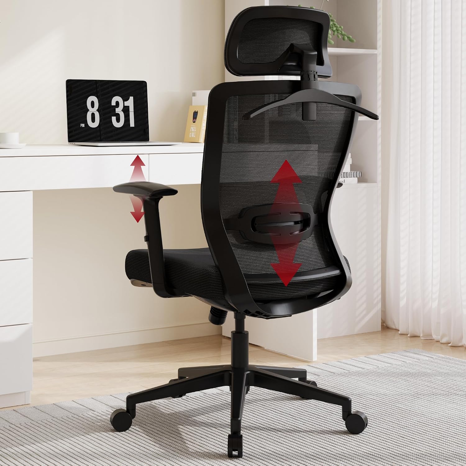SANODESK OS3 Mesh Big and Tall Computer Chair Home Office Standing Desk Chairs Swivel Ergonomic High Back Office Chair with Adjustbale Lumbar Support Backrest Armrest Black