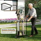 Garden Tool Organizer with Wheels, Heavy Duty Metal Garage Tool Storage Rack, Yard Tool Holder for Long-Handled Tools, Rakes and Brooms, Indoor and Outdoor Use for Shed, Patio