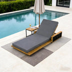 Outdoor Chaise Lounge Chair with 5-Position Adjustable Backrest, Cushion&Wood Side Table, Reclining Patio Lounger for Poolside, Garden, Backyard Sturdy Outdoor Furniture (1, Dark Gray-3 Fold-3)