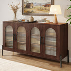 HUAHUU 55" Buffet Cabinet with Storage, Large Sideboard Cabinet with Fluted Doors & Adjustable Shelves, Modern Kitchen Storage Cabinets for Living Room, Entryway, Walnut
