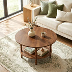HOOBRO Coffee Table, 2-Tier Round Coffee Table, Coffee Table for Living Room, Center Table with 2-Tier Open Storage Shelf, Home Office, Walnut WL75KF01