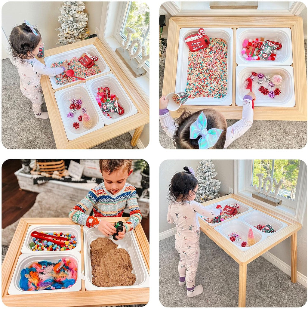 Asweets Sensory Table for Toddlers, Indoor Table with Storage Bins, Kids Play Activity Desk with 3 White Bins & 2 Chairs for Boys Girls Gift, 29''L x 20''W x 21''H