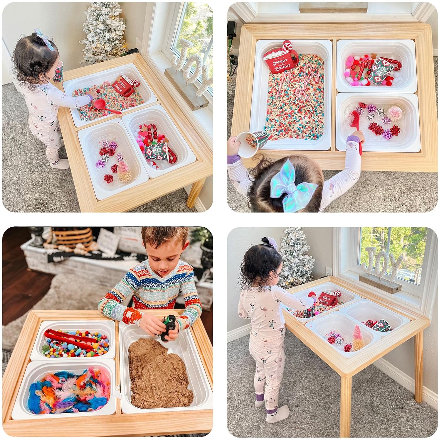 Asweets Sensory Table for Toddlers, Indoor Table with Storage Bins, Kids Play Activity Desk for Boys Girls Gift, 29''L x 20''W x 21''H, (3 White Bins)