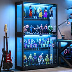 Donox Display Cabinet with 100+Color RGB LED Lights & Adjustable Glass Shelves, 4-Tier Curio Cabinet with Tempered Glass Doors & Motion Sensor for Collectibles, Home, Black