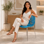 LeisureMod Asbury Modern Dining Chair Blue Color, Polypropylene Seat with Chrome Legs, Comfortable Solid Back Kitchen and Dining Room Chairs, Affordable Contemporary Seating