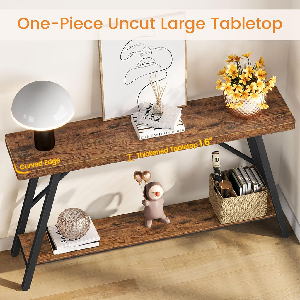 Snughome Entryway Table, 47.2" Long Console Table with 2 Tier Storage Shelf, Sofa Table Behind Couch, Extra Large Entry Table for Entryway,Living Room,Hallway, Foyer, Supports 220 LBS, Rustic Brown