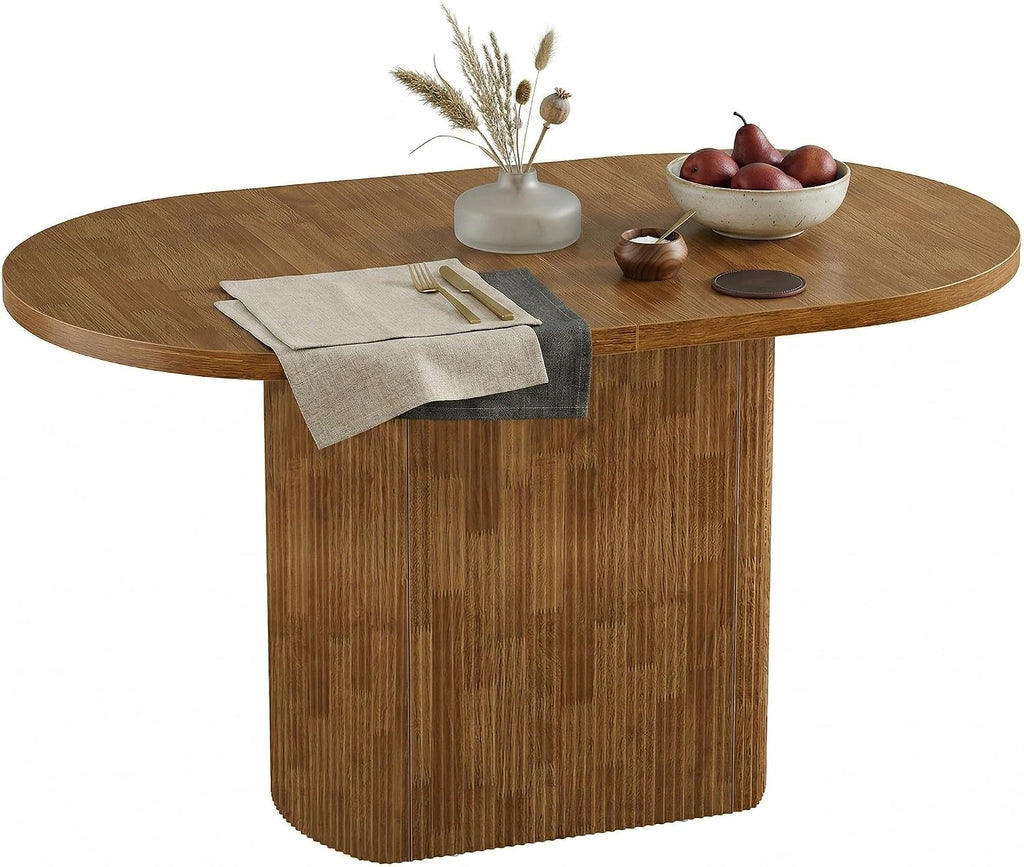 Tribesigns 47.24" Oval Dining Table for 4, Small Kitchen Table with Pedestal Base, Space Saving Farmhouse Wood Dinner Table for Apartment and Dining Room, Brown