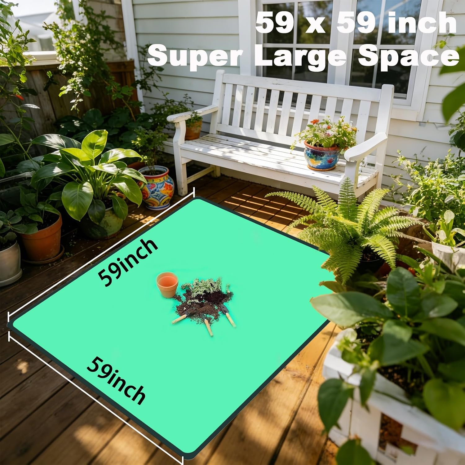 59'' x 59'' Extra Large Plant Repotting Mat, Thickened Foldable Repotting Mat for Indoor Plants, Transplanting Houseplants, Pot Out, Mix Soil and Mess Control, Gardening Gifts for Plant Lover(Green)