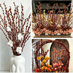 Natural Preserved Dried PussyWillow Branches for Vases, 20 Stems Real Willows, 17” Snow Pussywillows, Dried Flowers for Indoor Decor, Wedding Home DIY Floral Art Plants Fireplace, Brown