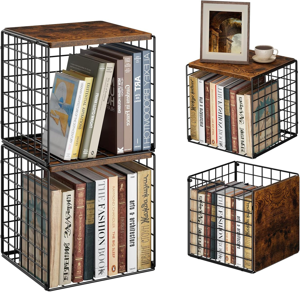 Dmevkic 2 Cube DIY Stackable Small Bookcase,Bookshelf for Small Spaces,Cube Storage Organizer for Living Room, Bedroom, Home Office,12.2" x 12.2" x 12.2"