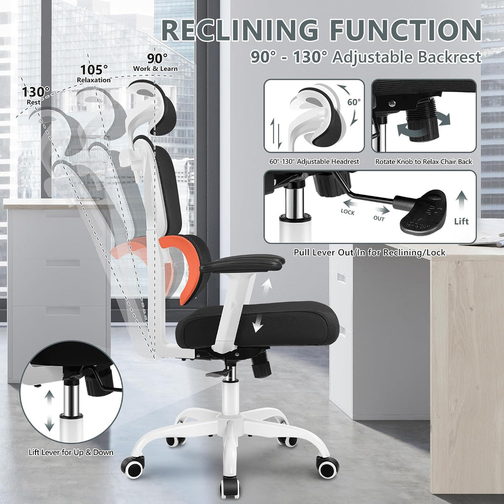 Winrise Office Chair Ergonomic Desk Chair, High Back Gaming Chair, Big and Tall Reclining chair Comfy Home Office Desk Chair Lumbar Support Breathable Mesh Computer Chair Adjustable Armrests(W-Orange)