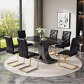 Modern Dining Table Set for 6, Faux Marble Kitchen Table Chairs Set, 63" Rectangular MDF Table Upholstered Chrome Chairs, Easy Clean for Dining Room