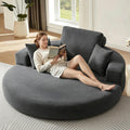 79" Foldable 2-in-1 Oversized Round Chaise Lounge,Chenille Fabric Reading Nook Chair with Ottoman,Boneless Chair with 2 Throw Pillows,Couch Chair Suitable for Living Room, Bedroom,No Assembly(Gray)