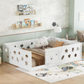 Full Size Floor Bed with Heightened Safety Guardrails and Door, Solid Wood Bede with Rails for Girls, Boys, Teens, Child Bedroom, Playroom, No Slats Included, White BS981