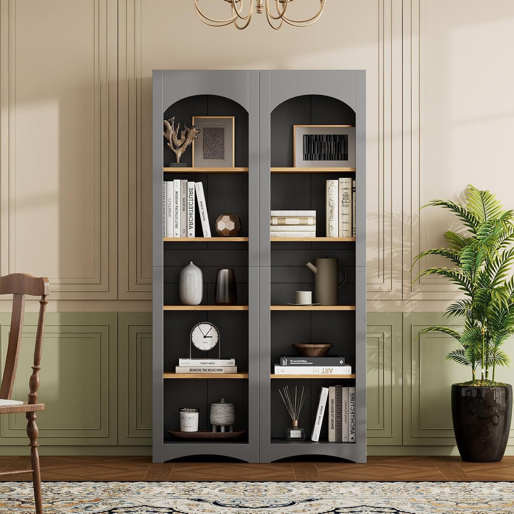 Freestanding Corner Kitchen Pantry with 4 Shelves, Traditional, Rectangular Storage Cabinet, for Living Room, Dining Room, Gray