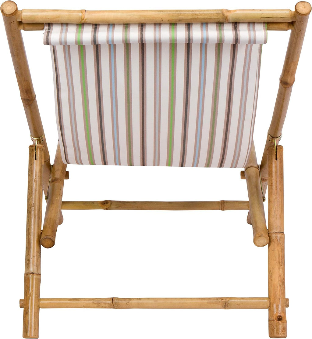 Statra Folding Bamboo Sling Chair Set of 2, White Stripes