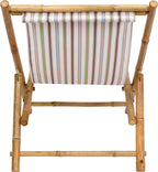 Statra Folding Bamboo Sling Chair Set of 2, White Stripes