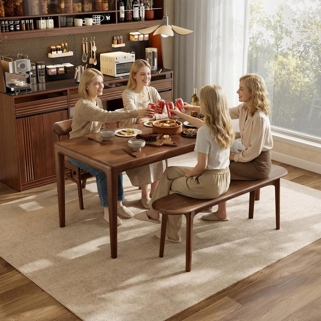 DONGMUWUEJEE 100% Solid Wood Dining Bench, Wood Bench for End of Bed with Rounded Corners, Entryway Benches for Farmhouse, Kitchen, Living Room and Plant Stand (Walnut, 39.4" D x 11.8" W x 19.7" H)