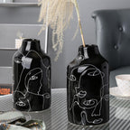 Kimdio Ceramic Vase Set, 2pcs Black Abstract Irregular Design Flower Vases, Modern Home Decor Living Room Decor Minimalist Decorative Vase for Pampas Grass