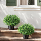 Fake Plants Artificial Plants Outdoor for Spring Summer Decor, 2 Pack Boxwood Fake Potted Plant Artificial Greenery Realistic UV Resistant Faux Outdoor Plant with Pot for Outside Porch Garden Patio
