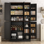 Hlivelood 71" Tall Kitchen Pantry,Farmhouse Storage Cabinet with Barn Doors,Organizer,Rustic Wood Cupboard,Farmhouse Pantry Cabinet for Kitchen,Dining Room,Living Room(Black)