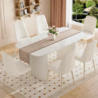 TesNus 67'' White Dining Table for 6, Modern Oval Kitchen Table with Rounded Corners, 3.5'' Faux Marble Top and Cream White Pedestal Base, Space Saving Dining Table for Kitchen & Dining Room