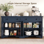 ONBRILL 63" Sideboard Buffet Cabinet, Kitchen Buffet Storage Cabinet, Large Credenza with Drawers & Doors, Wood Coffee Bar Console Wine Bar for Living Room Hallway Blue