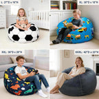 Lukeight Stuffed Animals Storage Bean Bag Chair Cover, Large 27 x 16 in | Dinosaur Cozy Velvet Plush Toy Organizer Seat for Kids, Cover Only, No Filling Included, Long YKK Zipper, Side Pocket
