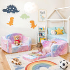 Lamerge 2-in-1 Toddler Couch,Glow in The Dark Baby Floor Bed,Foldable Toddler Chair Kids Sofa for playroom,Convertible Sofa to Lounger for Girls and Boys (Rainbow and Unicorn)