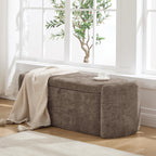 Oval Storage Ottoman Bench, 45" Upholstered Chenille End of Bed Bench Ottomans Bench, Storage Ottoman Foot Rest, Living Room and Hallway, Light Brown