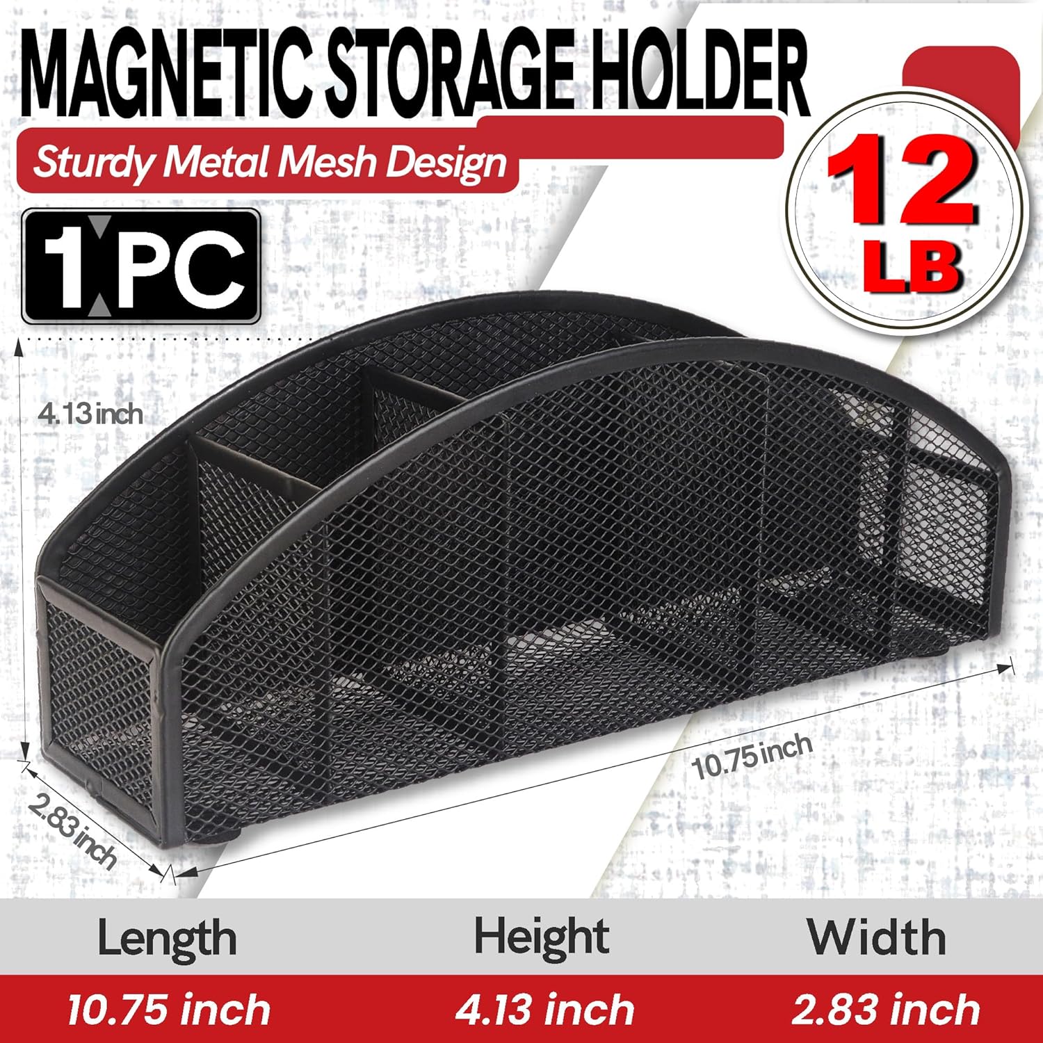 Magnetic Dry Erase Marker Holder for Whiteboard, 5 Slots Metal Pen Holder with Strong Magnets, 10inch Large Capacity Storage Basket Organizer for Office, School and Home (Black)