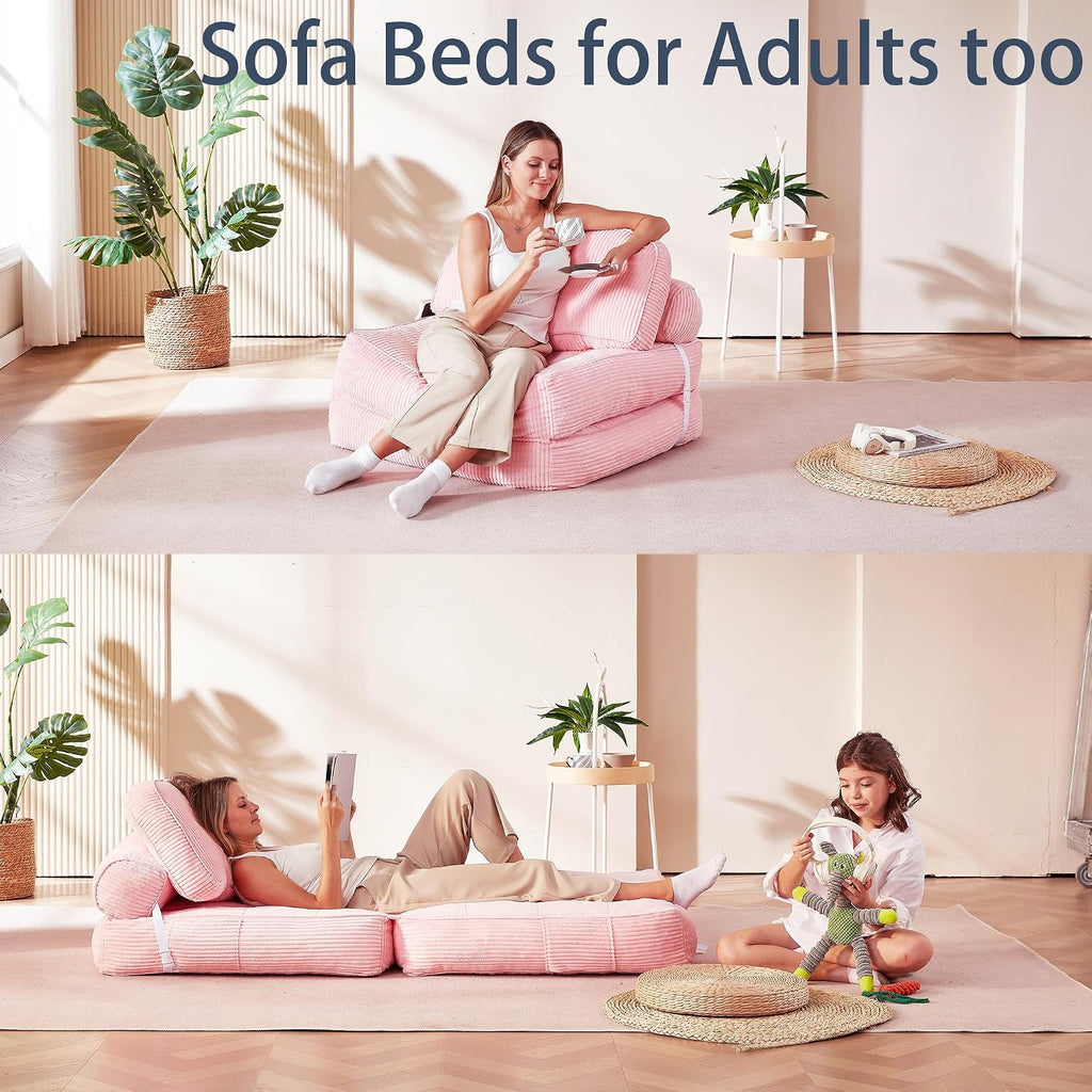 30" Kids Convertible Futon Sofa Bed,Foldable Sleeper Chair, Odorless & No Assembly,Space-Saving for Children's Room